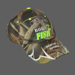 Born 2 Fish Forced 2 Work Camouflage Embroidered Hat